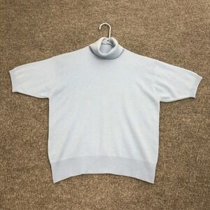 William Lockie Sweater Womens M Blue Cashmere Short Sleeve Scotland Turtleneck